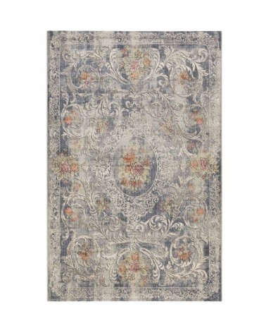 Tapis exterieur plat baroque vintage bleu 150x80