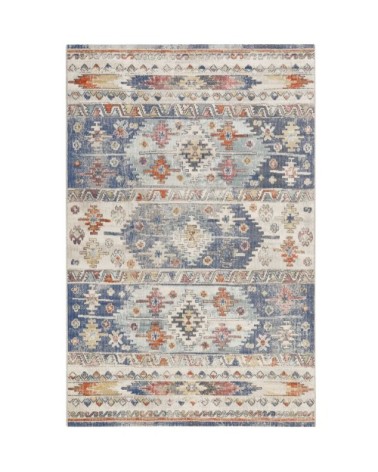 Tapis exterieur plat motif kilim vintage bleu 170x120