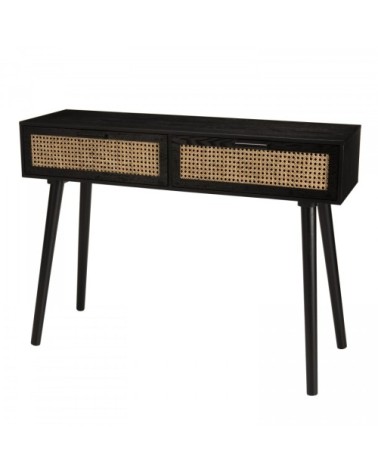 Console 2 tiroirs cannage noir