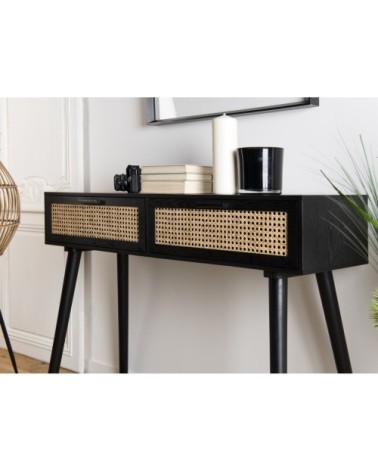 Console 2 tiroirs cannage noir