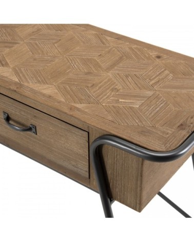 Console 2 tiroirs plateau sapin marqueté pieds métal