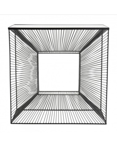 Console carrée plateau verre métal noir