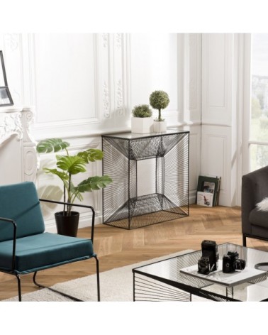 Console carrée plateau verre métal noir