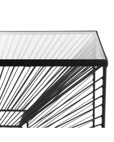 Console carrée plateau verre métal noir