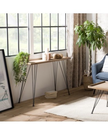 Console cannage pieds métal noir