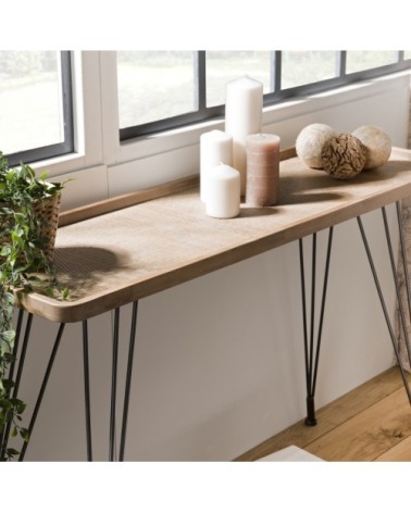 Console cannage pieds métal noir