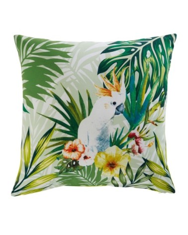 Coussin vert, blanc et jaune imprimé tropical 45x45