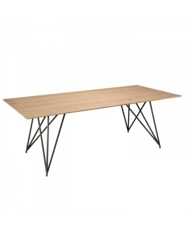 Table à manger bois chêne pieds croisés métal noir L220