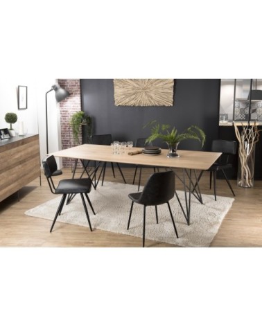 Table à manger bois chêne pieds croisés métal noir L220