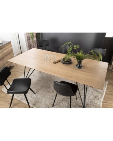 Table à manger bois chêne pieds croisés métal noir L220