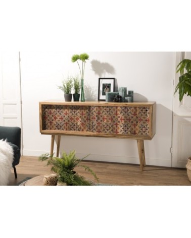 Console 2 portes coulissantes 1 étagère en manguier