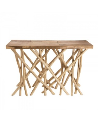 Console nature plateau en teck pieds bois flotté