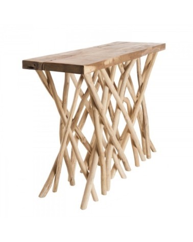Console nature plateau en teck pieds bois flotté
