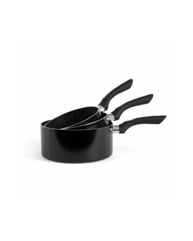 Set de 3 casseroles aspect pierre en aluminium noir