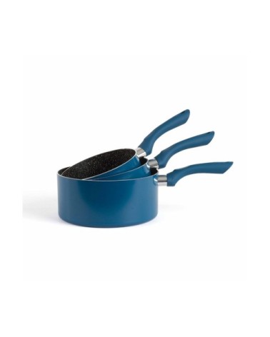 Set de 3 casseroles aspect pierre en aluminium bleu