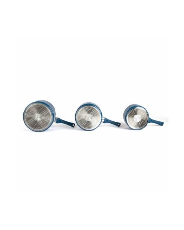 Set de 3 casseroles aspect pierre en aluminium bleu