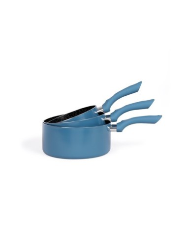 Set de 3 casseroles aspect pierre en aluminium bleu Méditerrannée