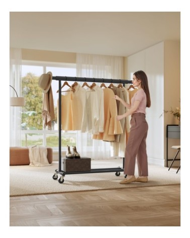 Portant à vêtements avec roulettes acier noir