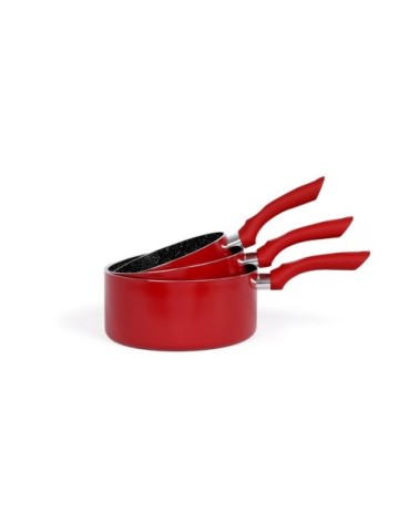 Set de 3 casseroles aspect pierre en aluminium rouge bordeaux