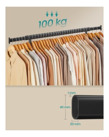 Portant à vêtements avec roulettes acier noir