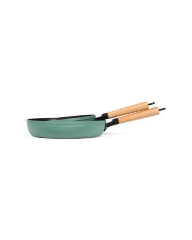 Set de 2 poêles wood line en aluminium vert