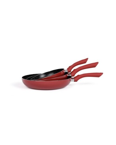 Set de 3 poêles aspect pierre en aluminium rouge bordeaux