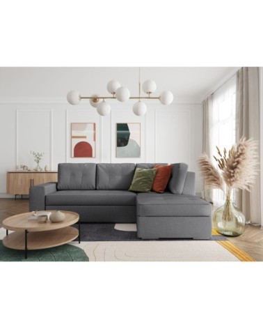 Canapé d'angle convertible avec coffre en tissu - gris - angle droit