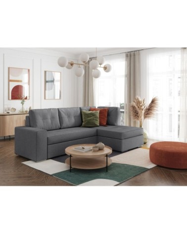 Canapé d'angle convertible avec coffre en tissu - gris - angle droit