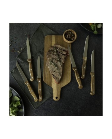 Bloc de 6 couteaux à steak en bois beige