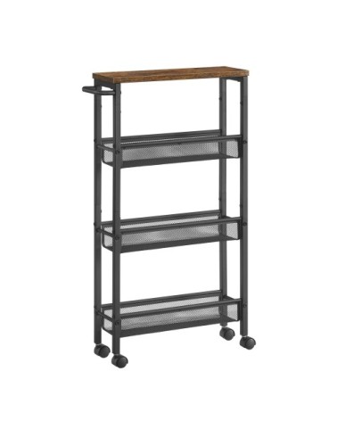 Chariot de service panneau mdf acier marron rustique et noir