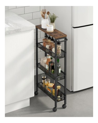 Chariot de service panneau mdf acier marron rustique et noir