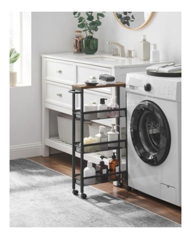 Chariot de service panneau mdf acier marron rustique et noir