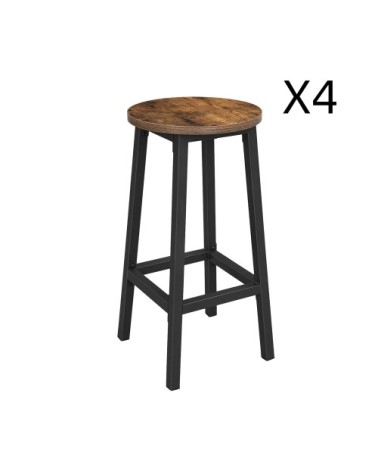 Tabourets de bar lot de 4 marron rustique et noir