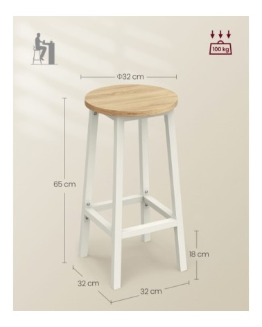 Tabourets de bar lot de 4 rond avec repose-pieds effet bois blanc