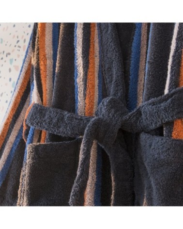 Peignoir coton xs bleu foncé rayé