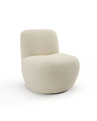 Fauteuil de salon pivotant en tissu bouclette beige
