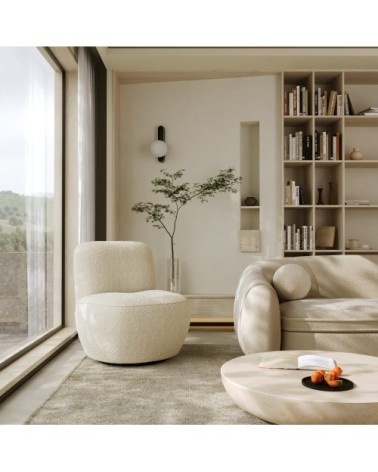 Fauteuil de salon pivotant en tissu bouclette beige