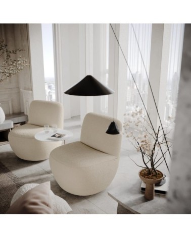 Fauteuil de salon pivotant en tissu bouclette beige
