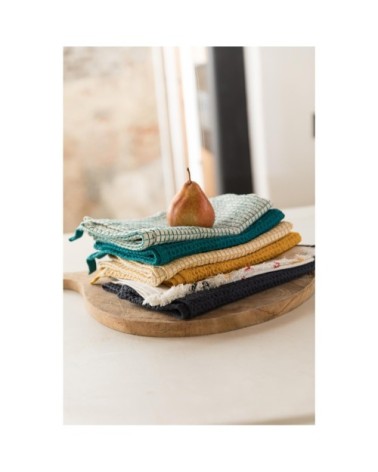 Torchon nid d'abeilles  en coton paon 50 x 70