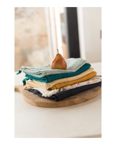 Torchon nid d'abeilles  en coton paon 50 x 70