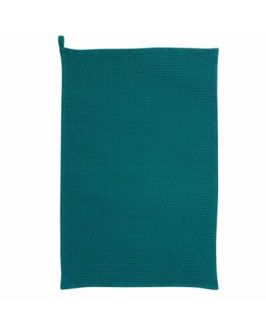 Torchon nid d'abeilles uni  en coton paon 50 x 70