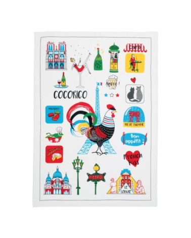 Torchon france emoticônes en coton écru 70 x 50