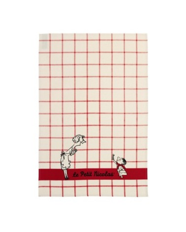 Torchon le petit nicolas carreaux en coton écru 48 x 72