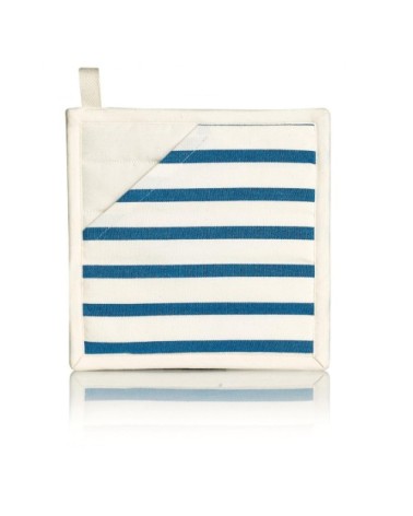 Manique 2 en 1  en coton ivoire/bleu 20 x 20