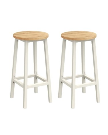 Tabourets de bar rond avec repose-pieds effet bois blanc lot de 2