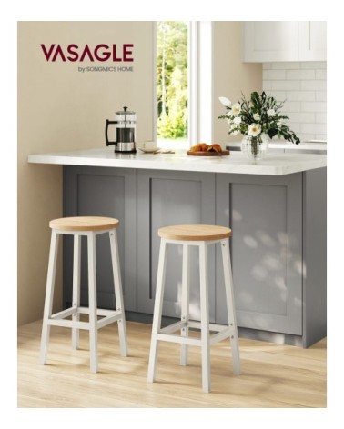 Tabourets de bar rond avec repose-pieds effet bois blanc lot de 2