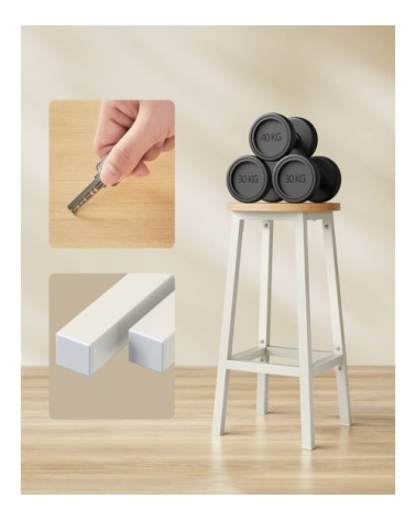 Tabourets de bar rond avec repose-pieds effet bois blanc lot de 2