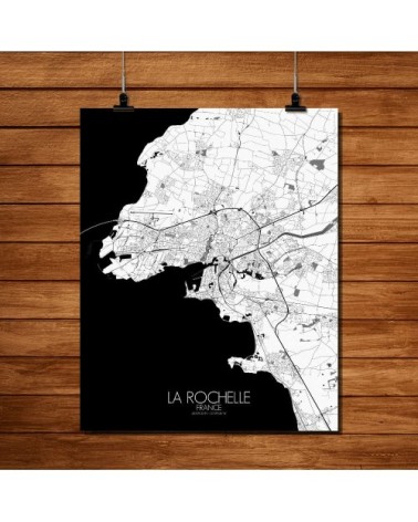 Affiche La Rochelle Carte N&B 40x50