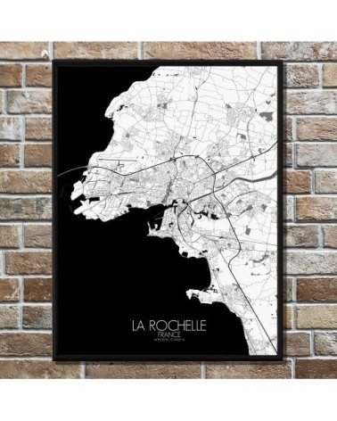 Affiche La Rochelle Carte N&B 40x50