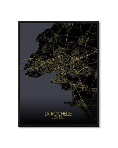 Affiche La Rochelle Carte Nuit 40x50